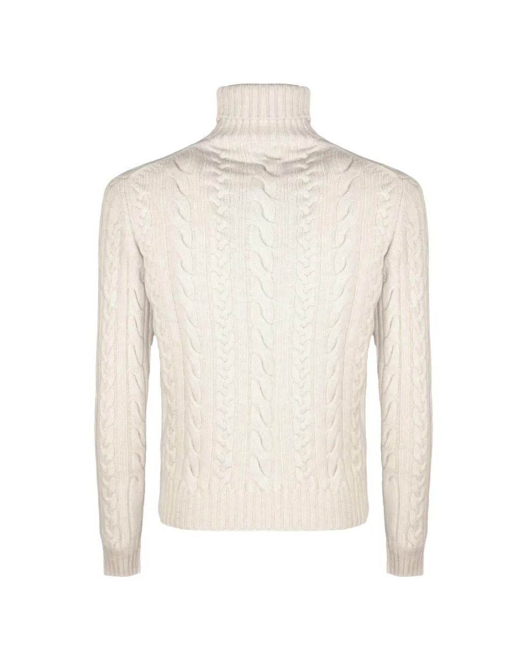 Fedeli White Cable-Knit Turtleneck Sweater for men
