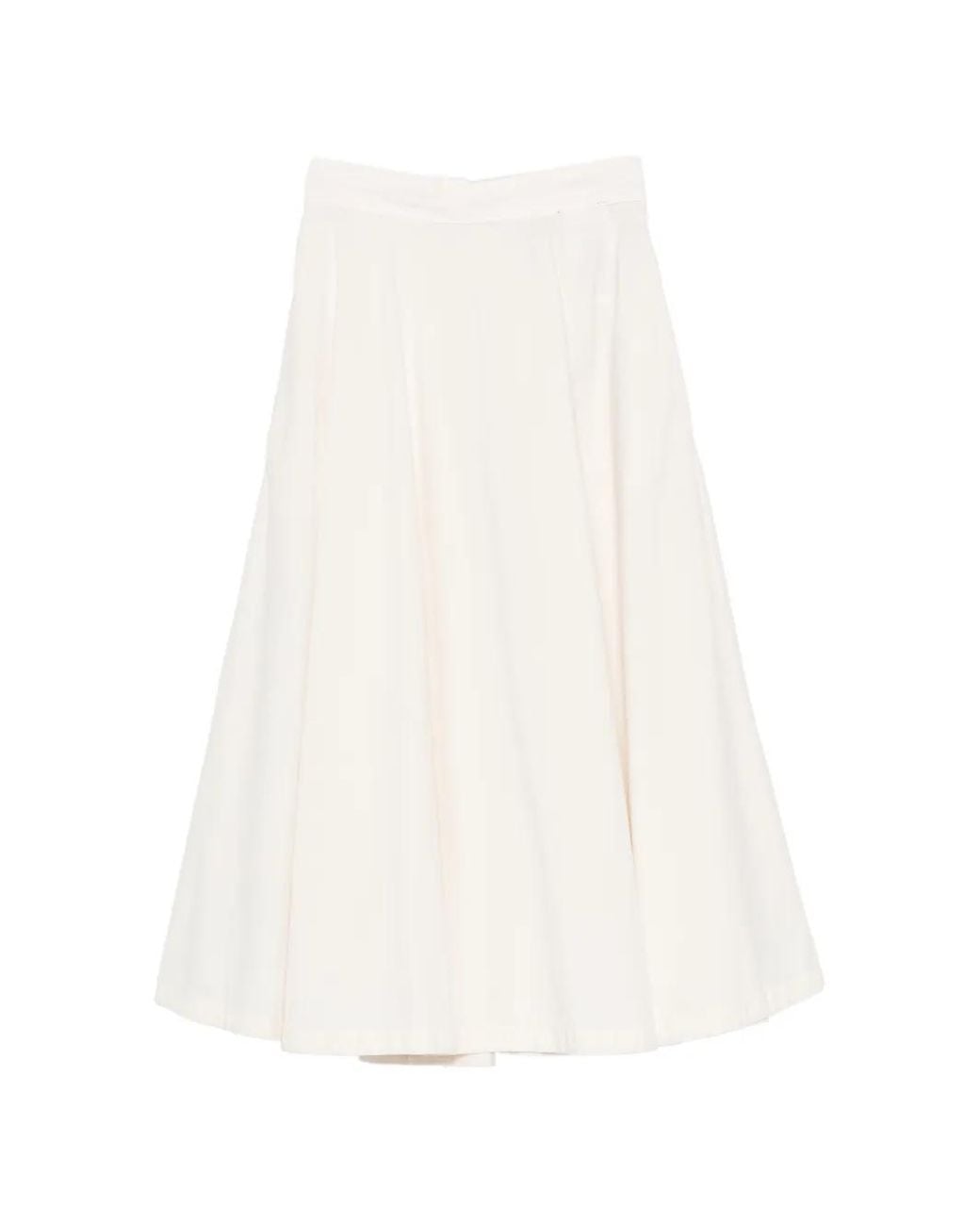 White Sand White Pleated A-Line Midi Skirt