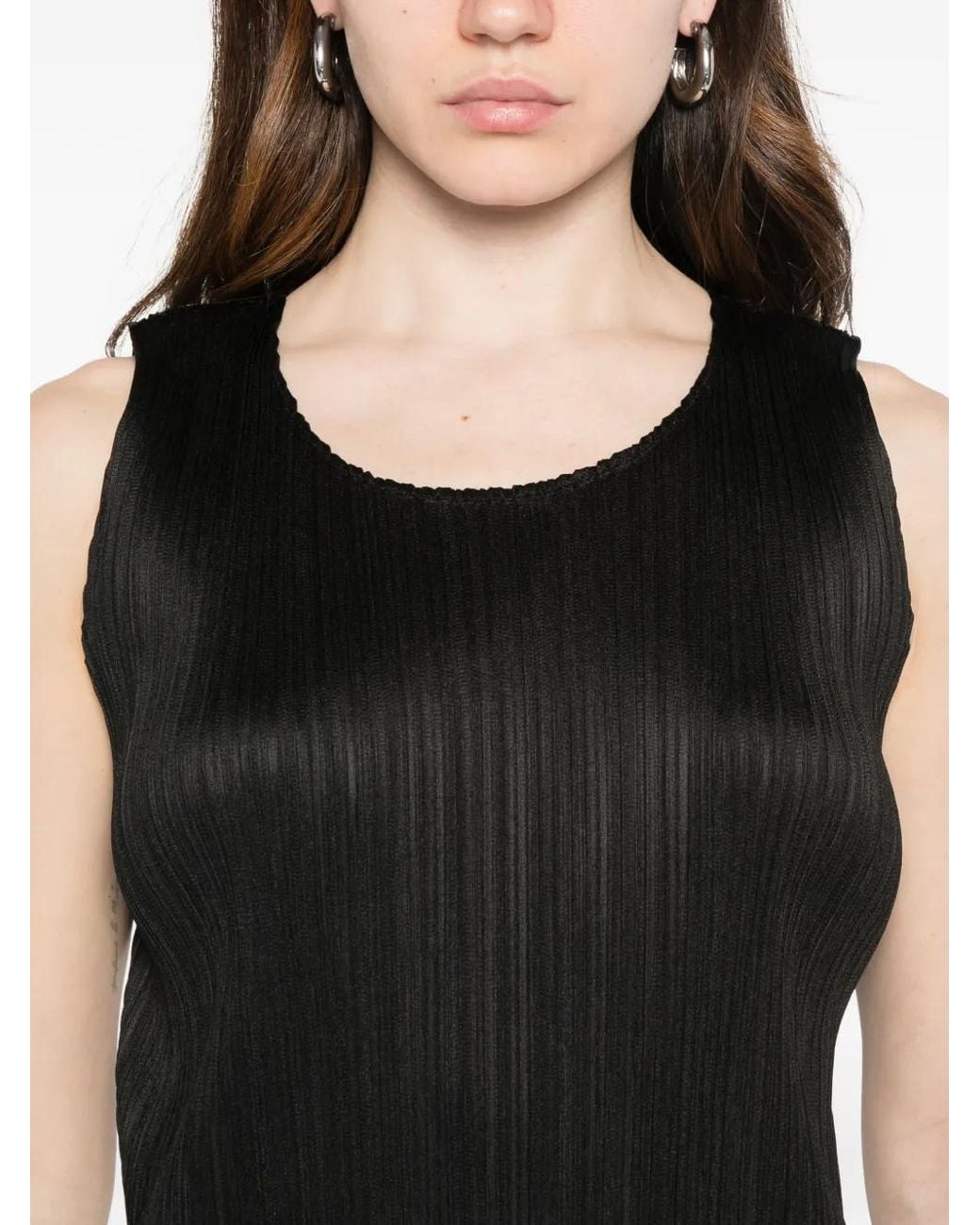 Pleats Please Issey Miyake Black Pleated Sleeveless Top