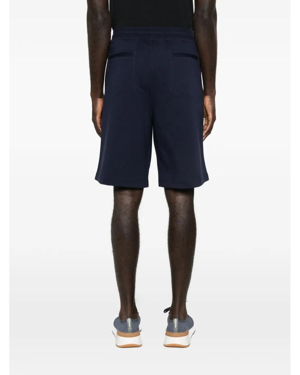 Brunello Cucinelli Blue Techno Cotton French Terry Bermuda Shorts for men