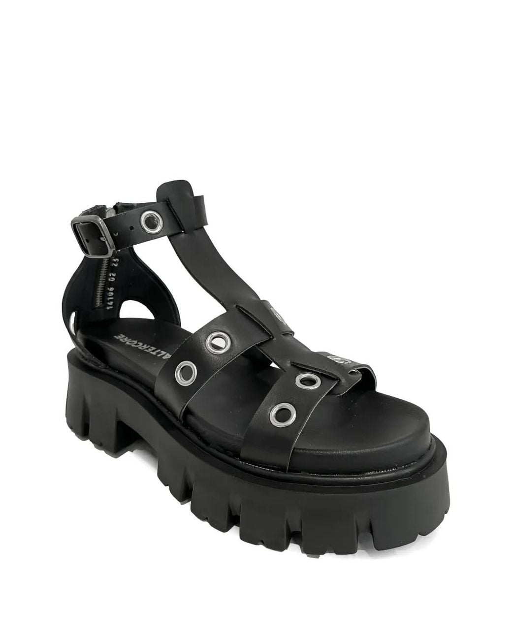 Altercore Black Eyelet-Embellished Platform Sandals