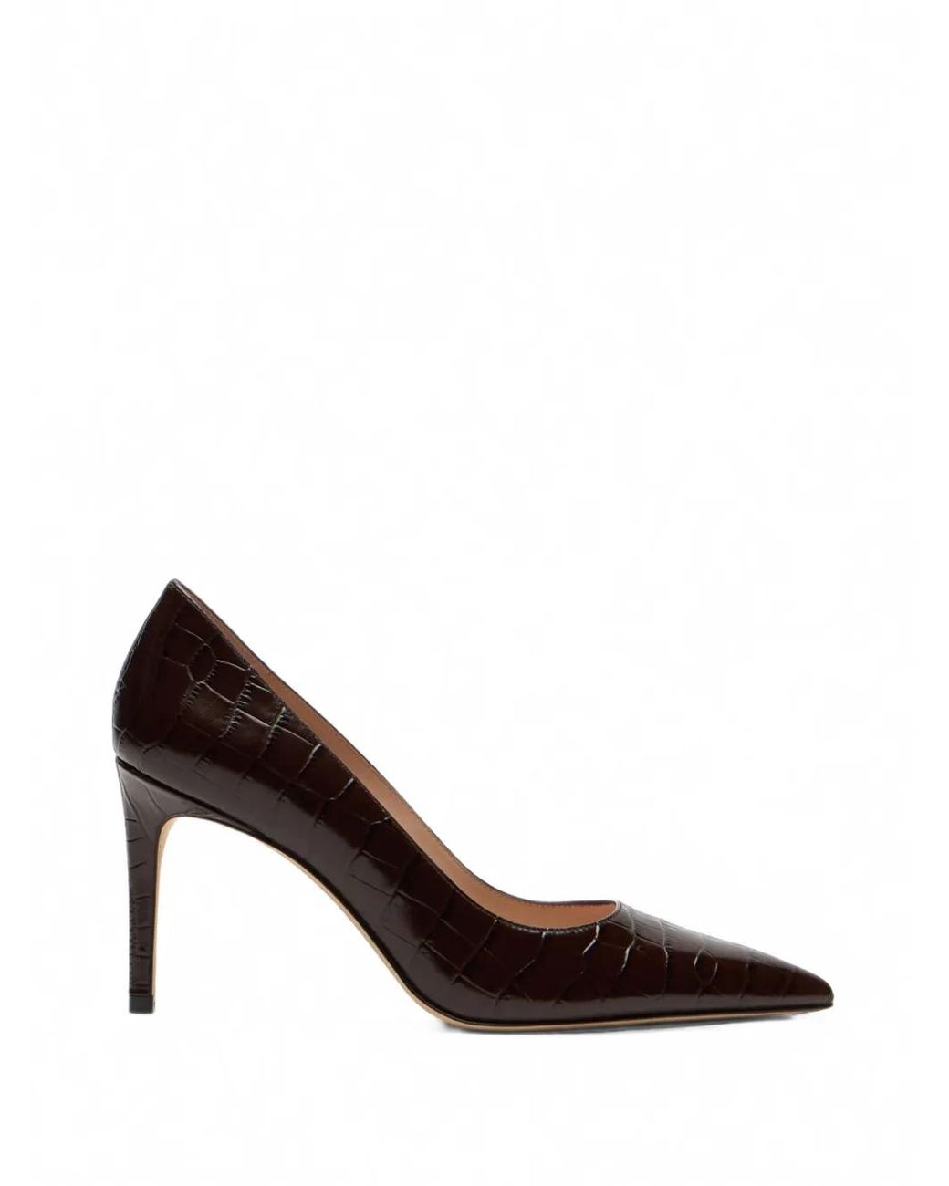 Stuart Weitzman Brown Stuart Power Crocodile-Effect Pumps