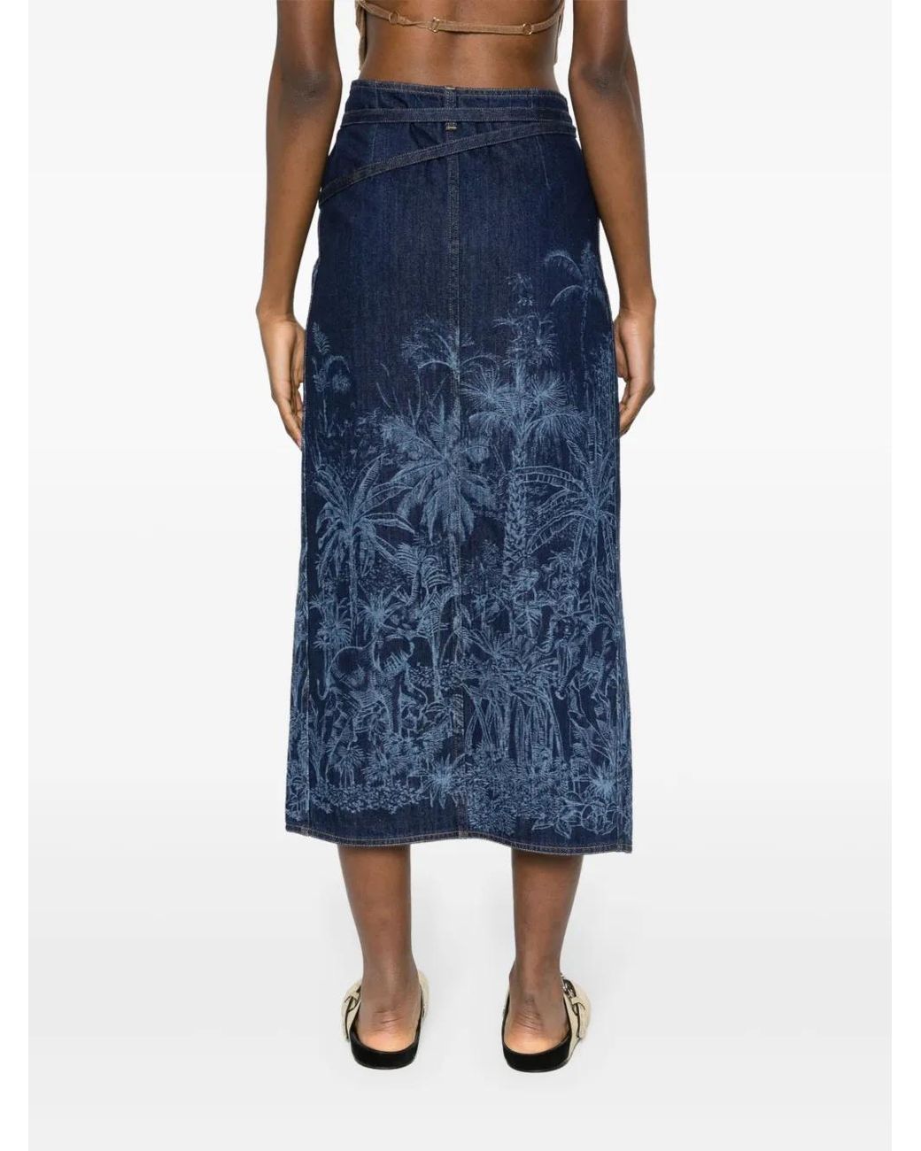 Alanui Blue `Jungle Toile De Jouy` Denim Skirt