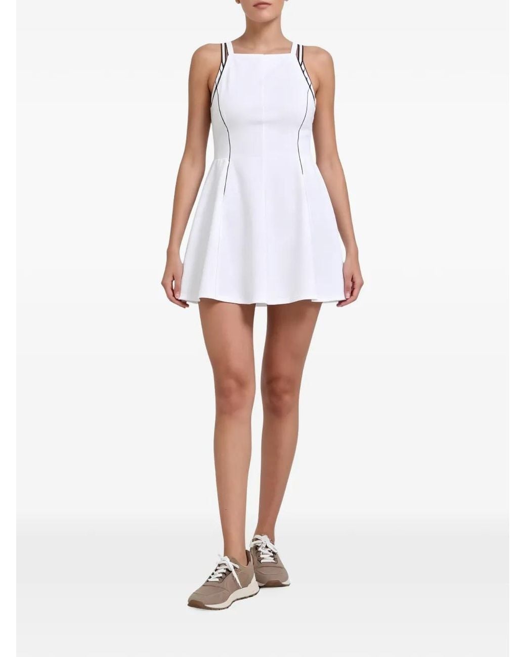 Brunello Cucinelli White Contrast-Trim Flared Mini Dress