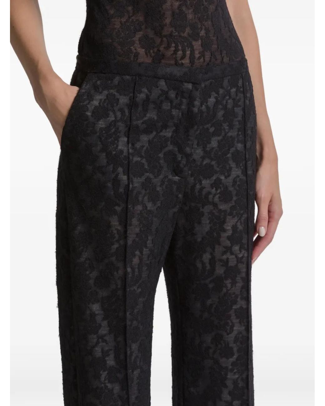 Alberta Ferretti Black Floral-Pattern Trousers