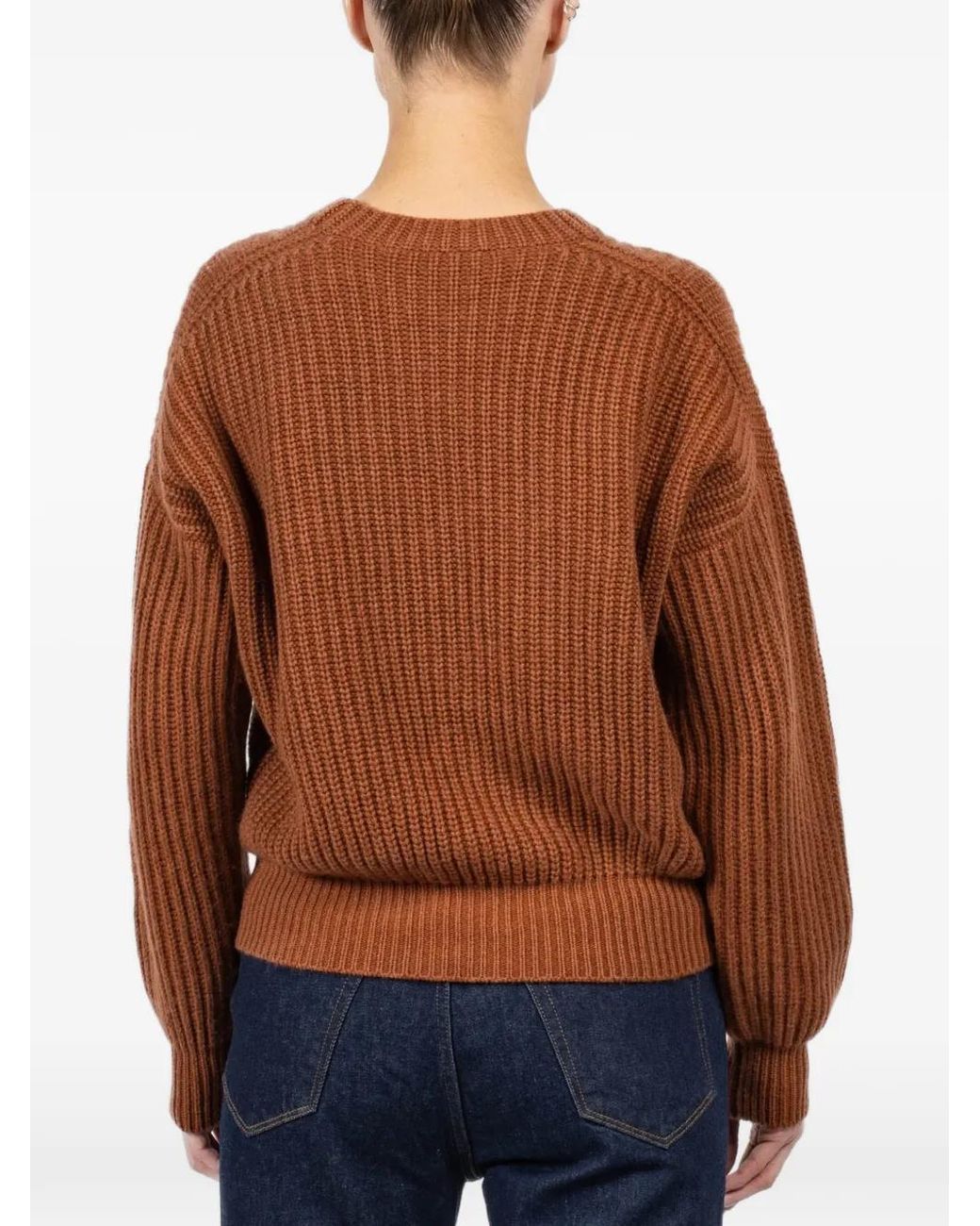 Iris Von Arnim Brown Avelina Ribbed Sweater