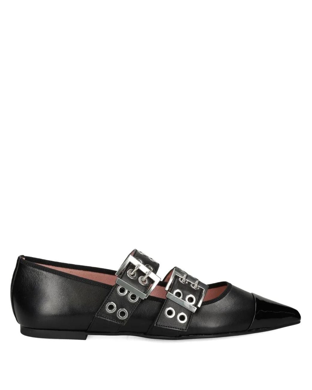 Pretty Ballerinas Black Buckle Eyelet Ballet Flats