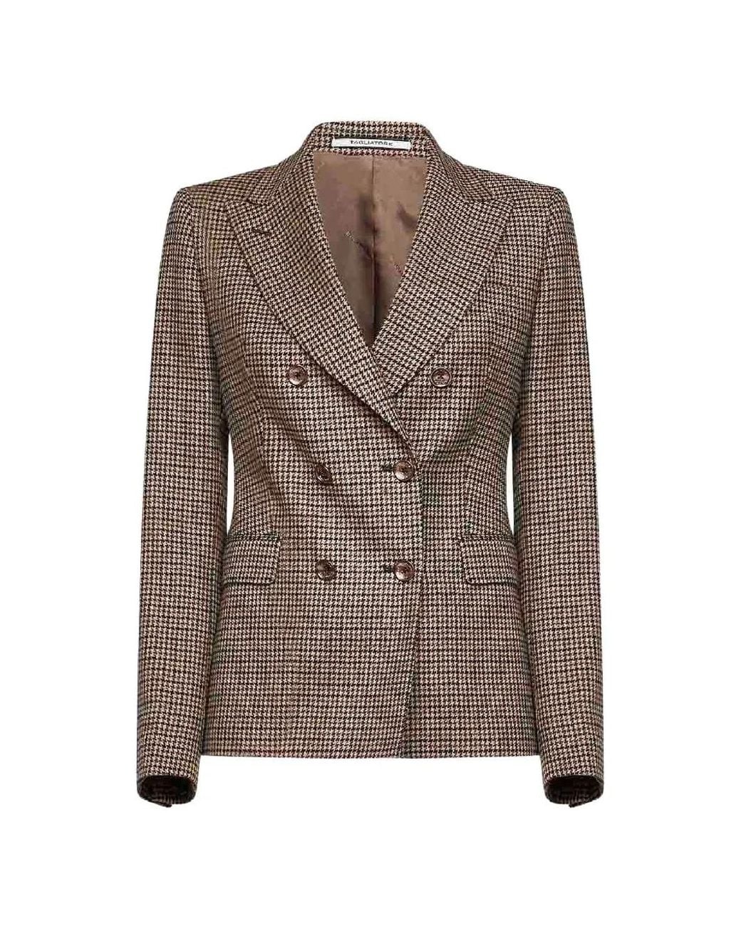 Tagliatore Brown Houndstooth Double-Breasted Blazer