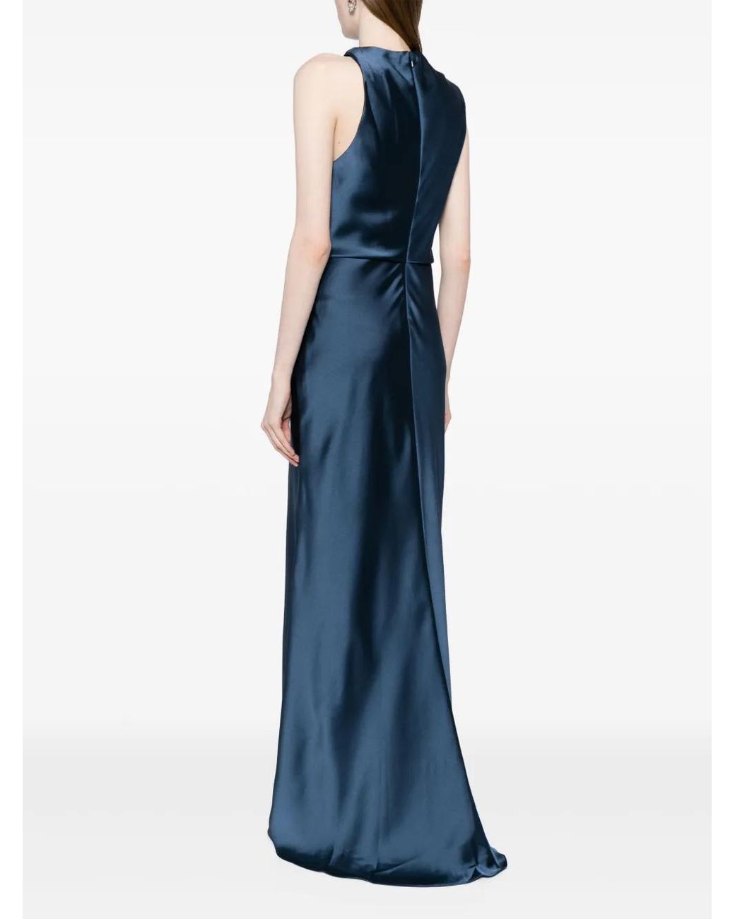 Amsale Blue Asymmetric Draped Satin Gown