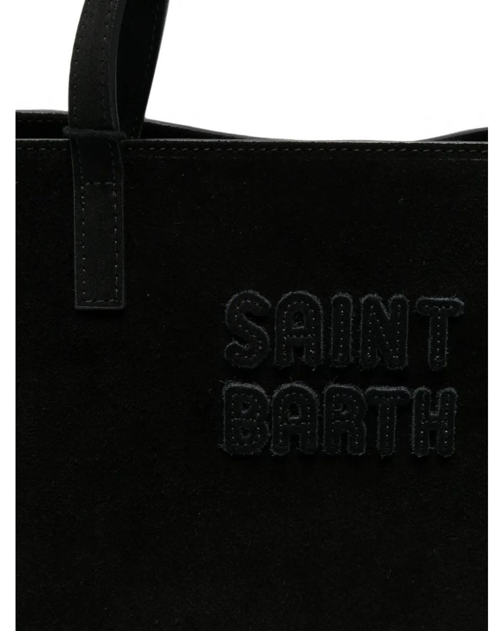 Mc2 Saint Barth Black Logo-Embroidered Suede Tote Bag