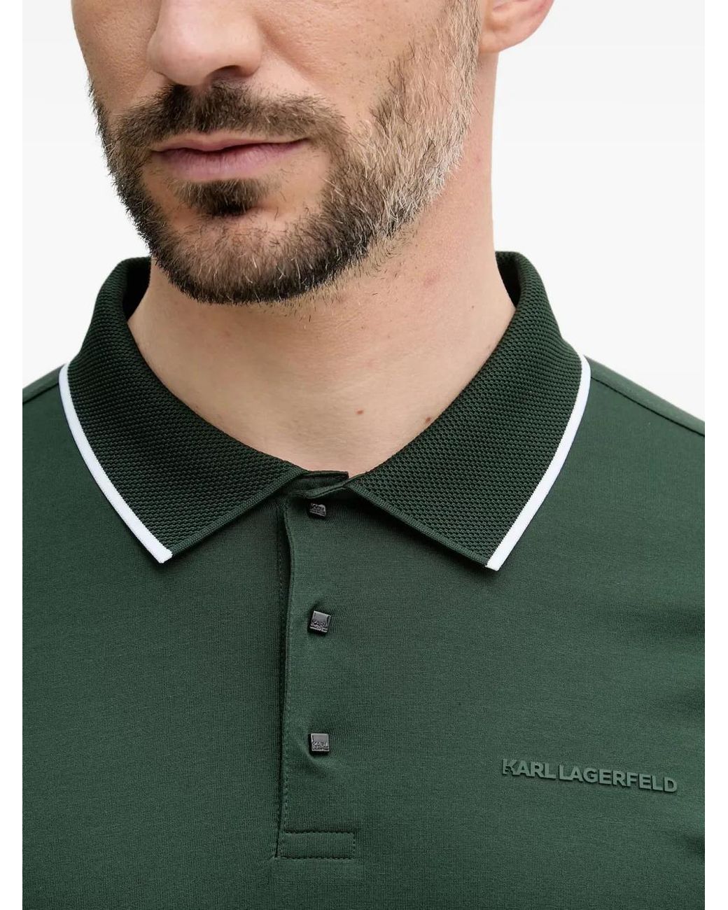 Karl Lagerfeld Green Logo-Print Tipped Polo Shirt for men