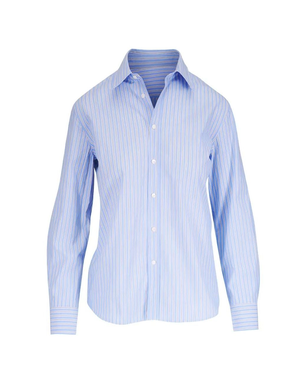 Nili Lotan Blue Raphael Vertical-Stripe Shirt