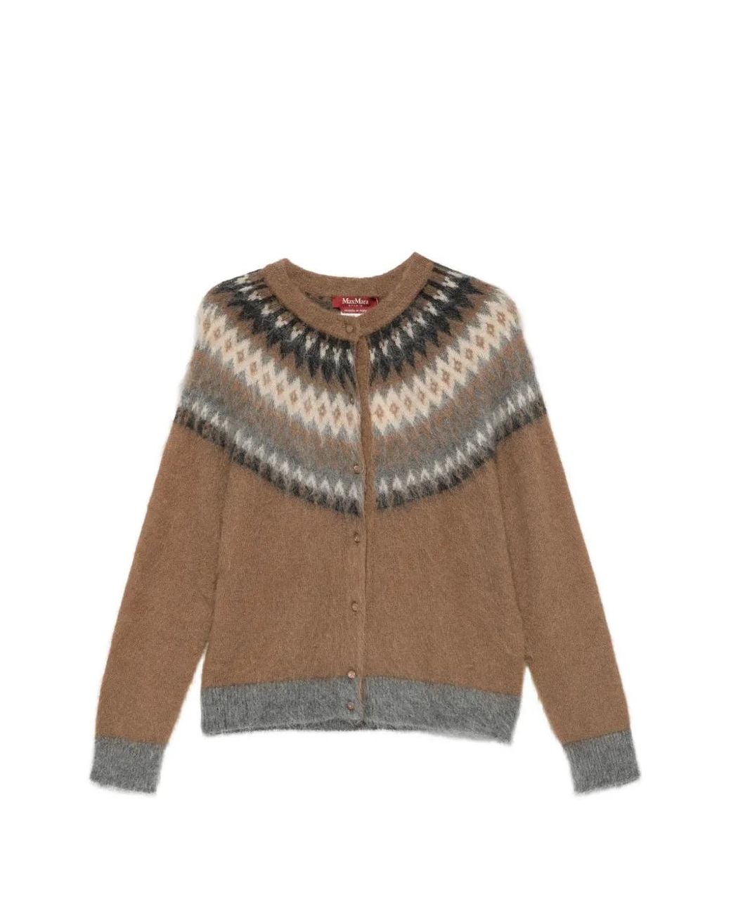 Max Mara Natural Fair Isle Brushed Cardigan