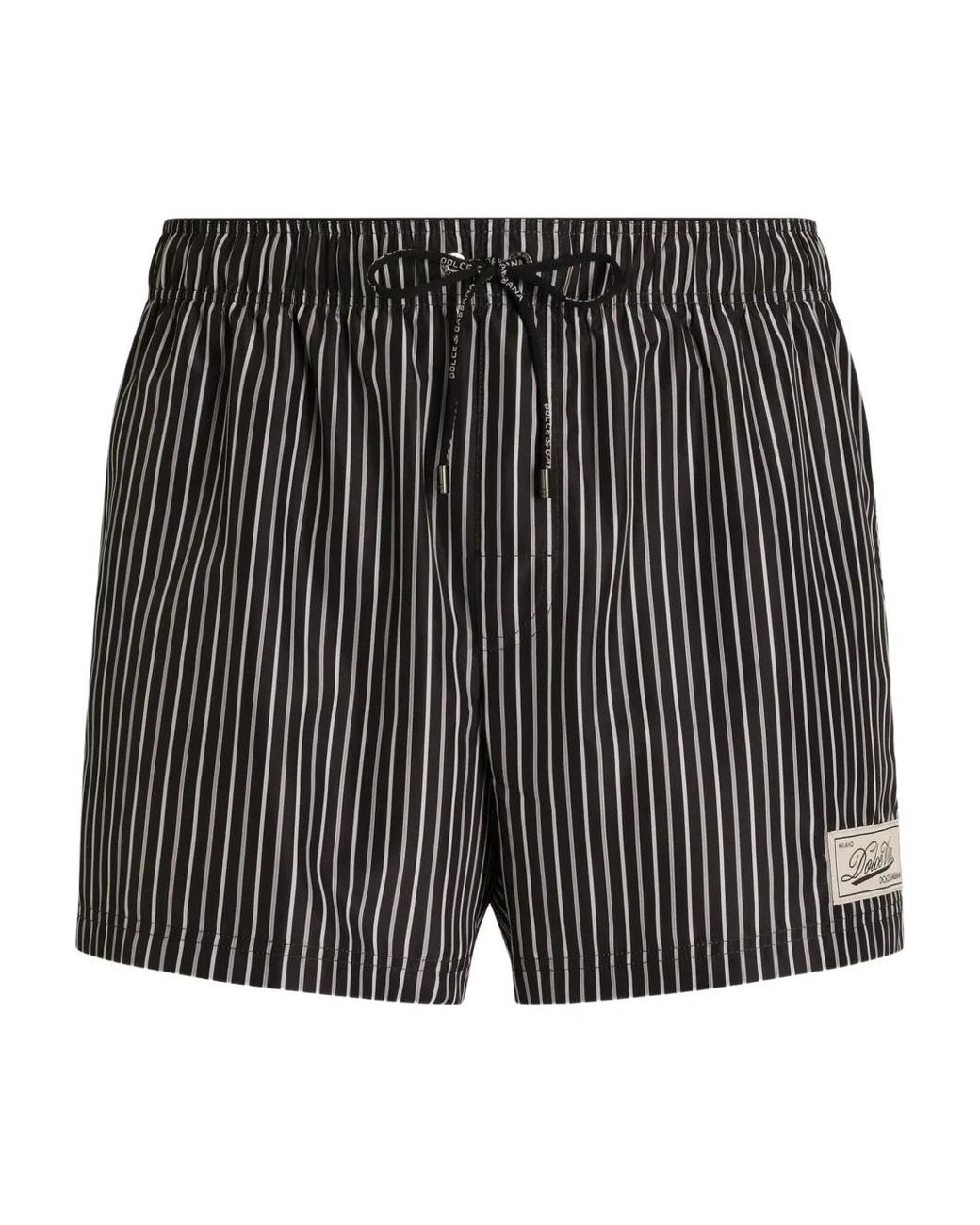 Dolce & Gabbana Gray Striped-Pattern Swim Shorts for men