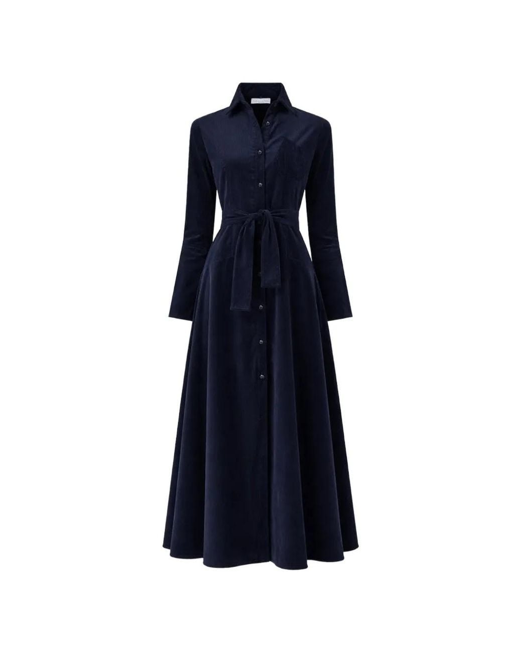 Violante Nessi Blue Corduroy Buttoned-Cuff Midi Dress