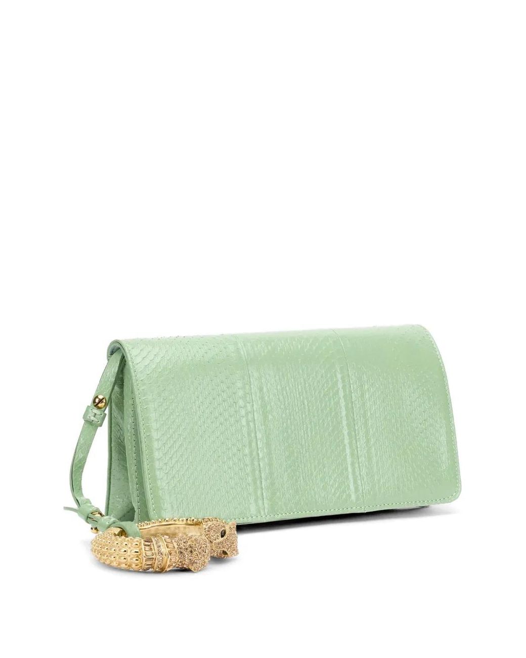 Roberto Cavalli Green Snake-Effect Clutch Bag