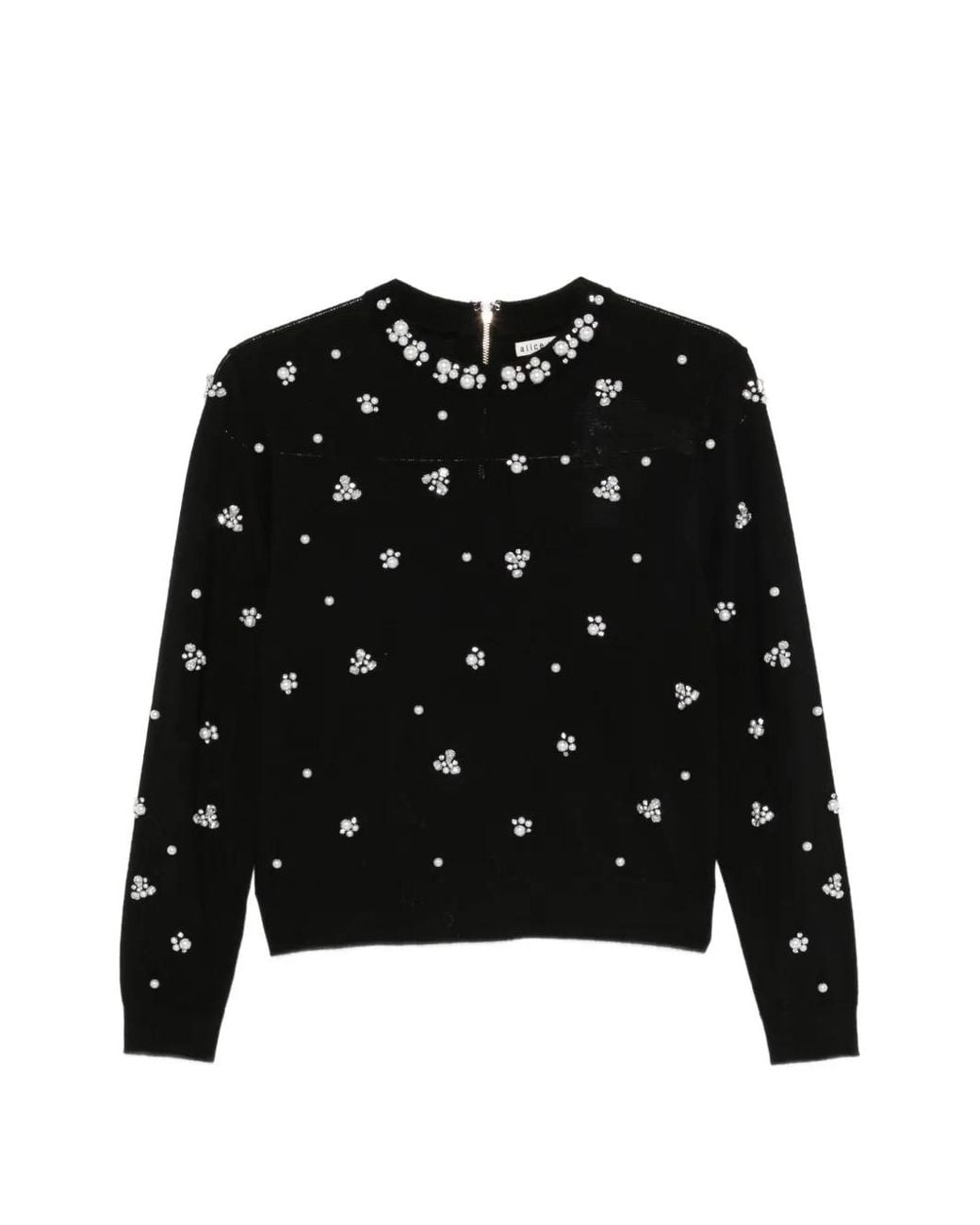 Alice + Olivia Black Faux-Pearl Embellished Sweater