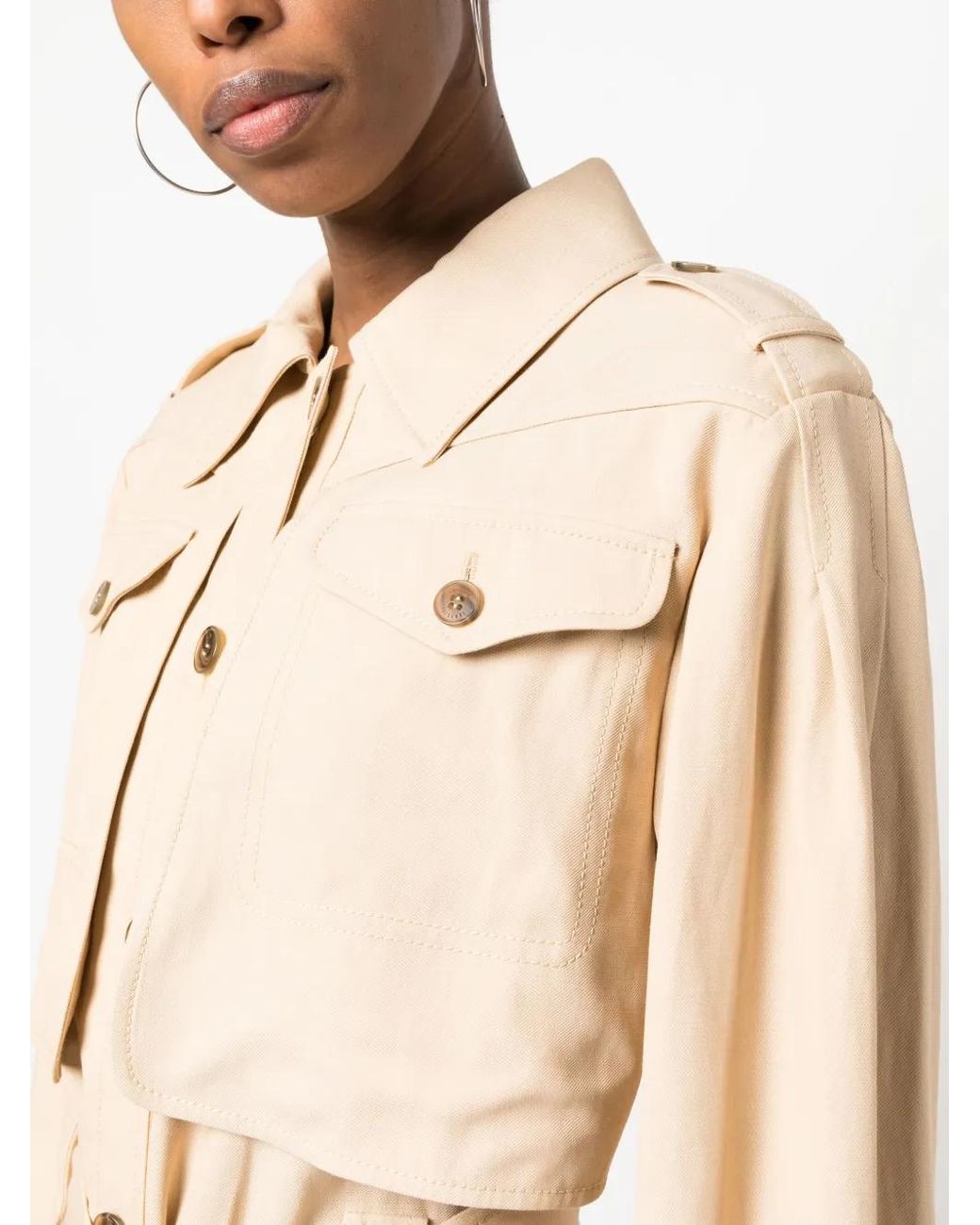 Alberta Ferretti Natural Flap-Pocket Belted Jacket