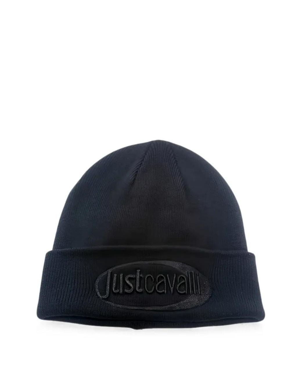 Just Cavalli Blue Logo-Embroidered Turn-Up Beanie Hat for men