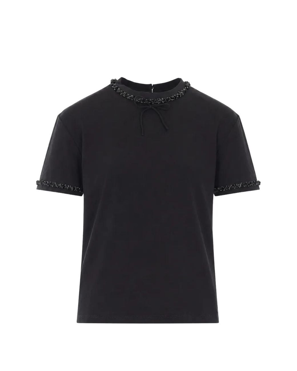 Twinset Black Sequin-Embellished Bow-Detail T-Shirt