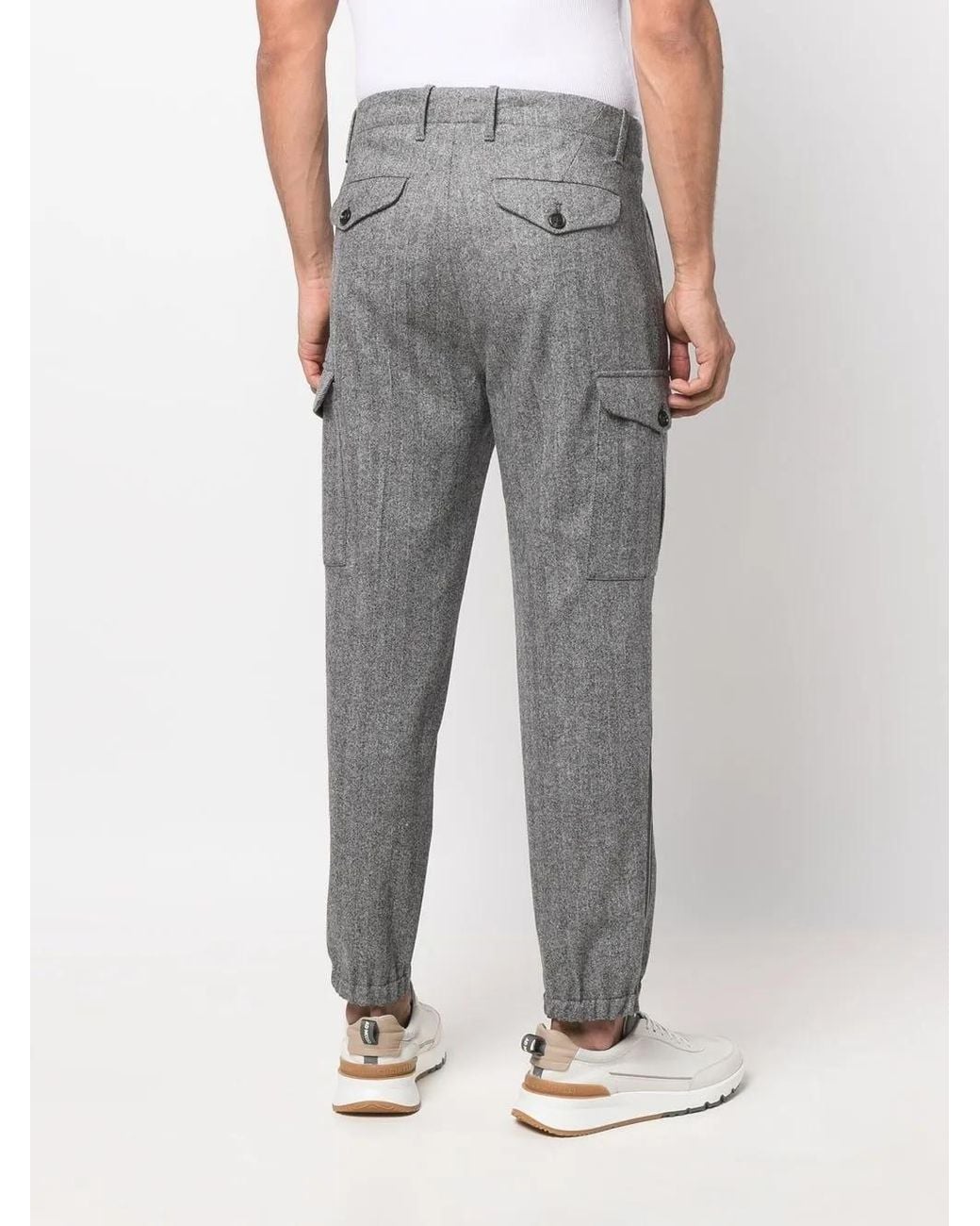 Brunello Cucinelli Gray Chevron-Knit Zipped-Ankles Trousers for men