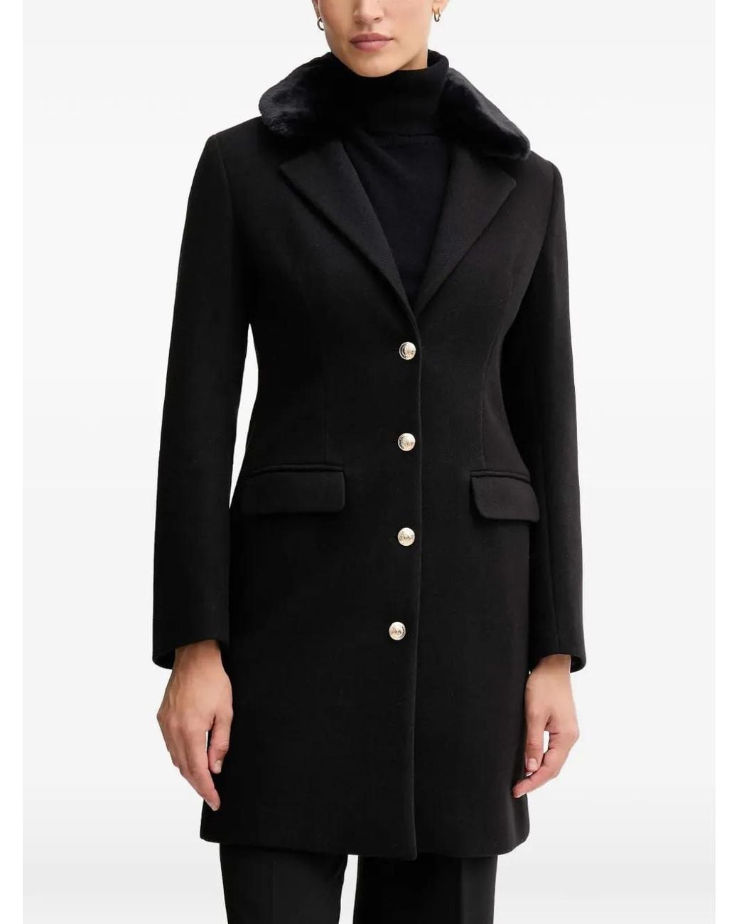 GAUDI Black Faux Fur Single-Breasted Coat