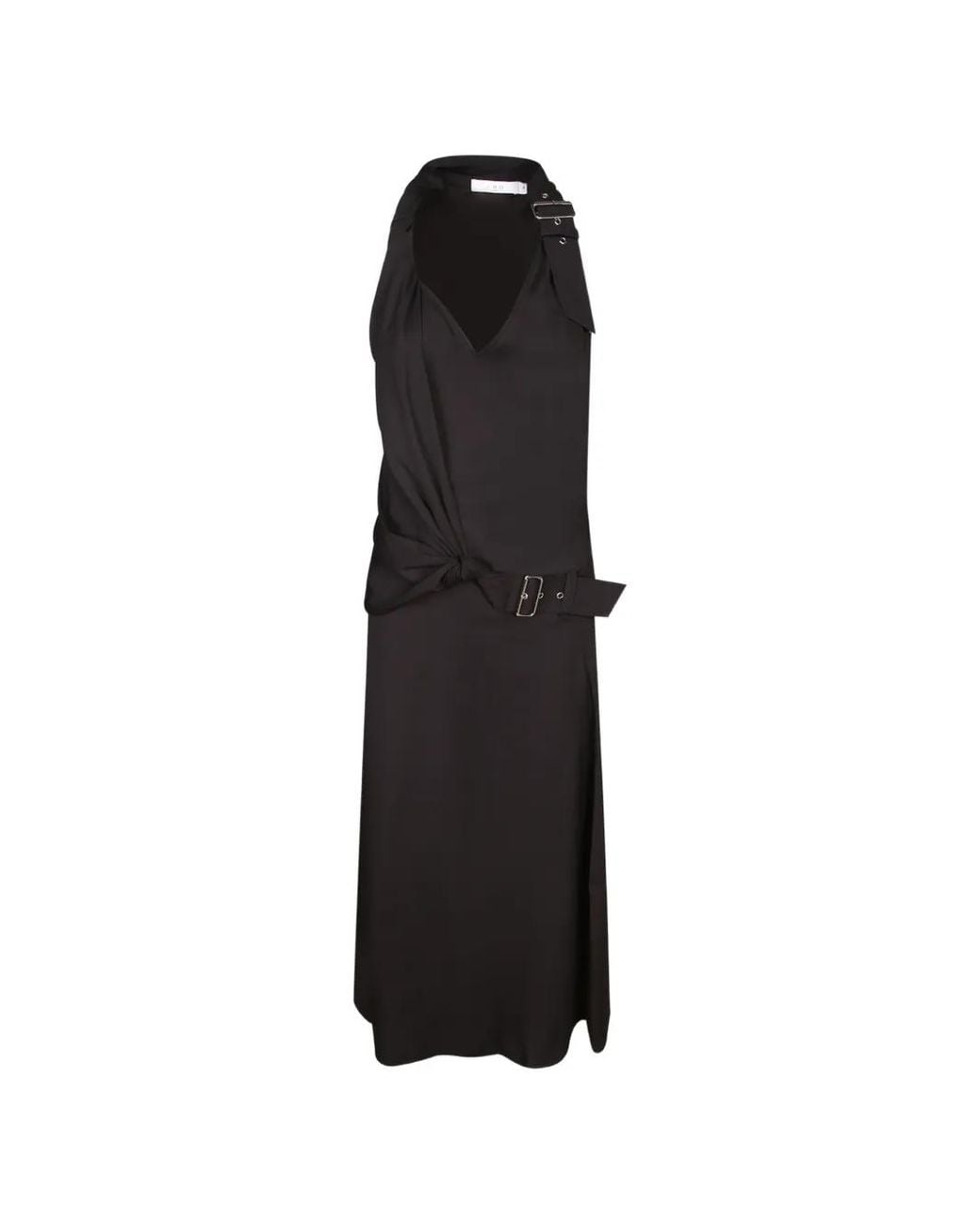 IRO Black Velty Buckled-Collar Knotted Midi Dress