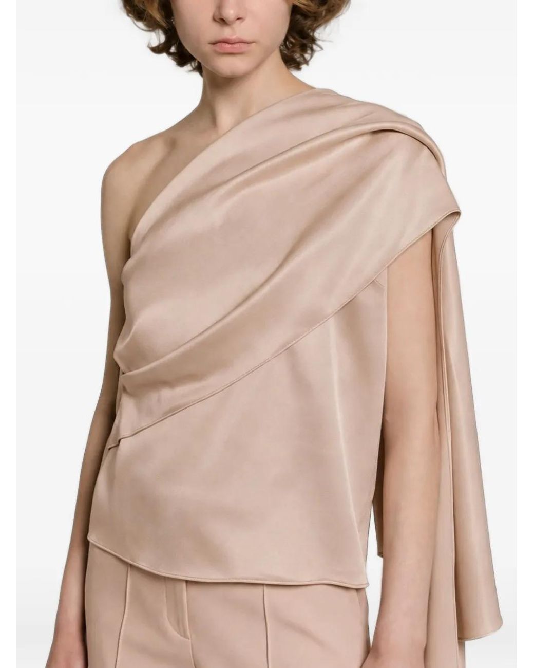 Alberta Ferretti Pink One-Shoulder Draped Top