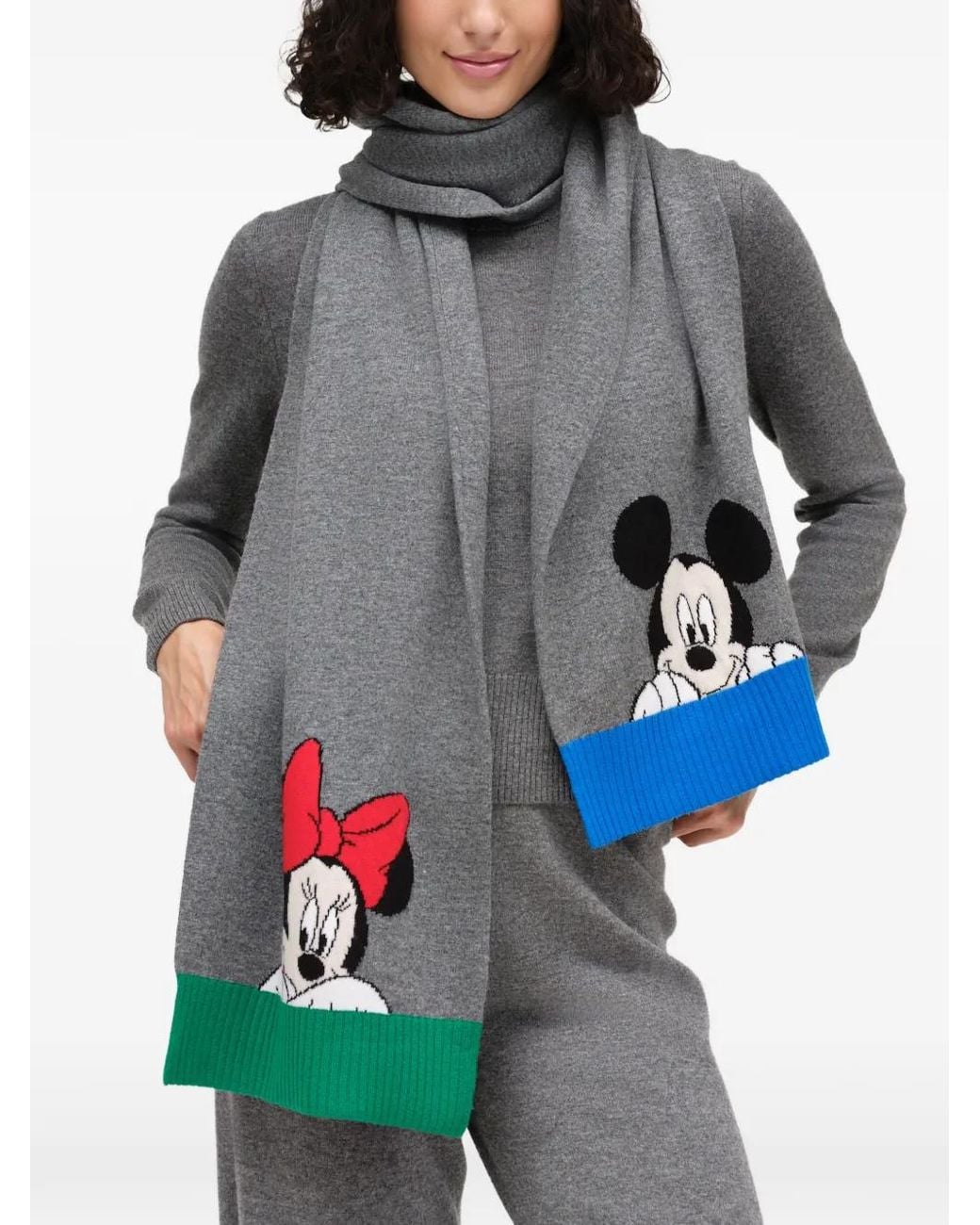 Chinti & Parker Gray Mickey Mouse Intarsia-Knit Scarf