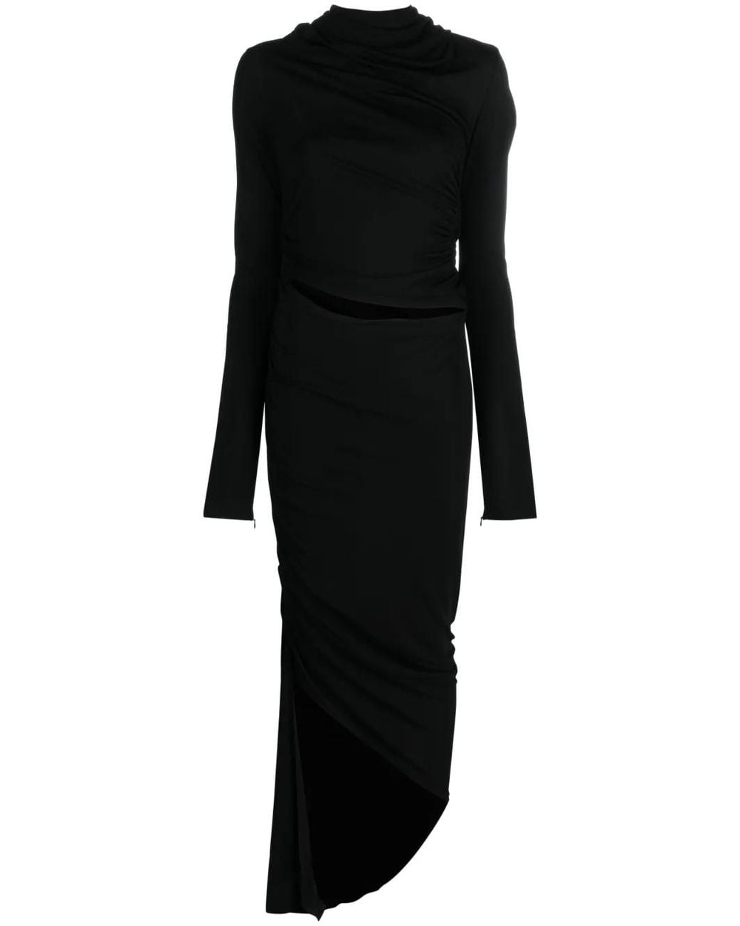 ANDREADAMO Black Asymmetric Draped Midi Dress