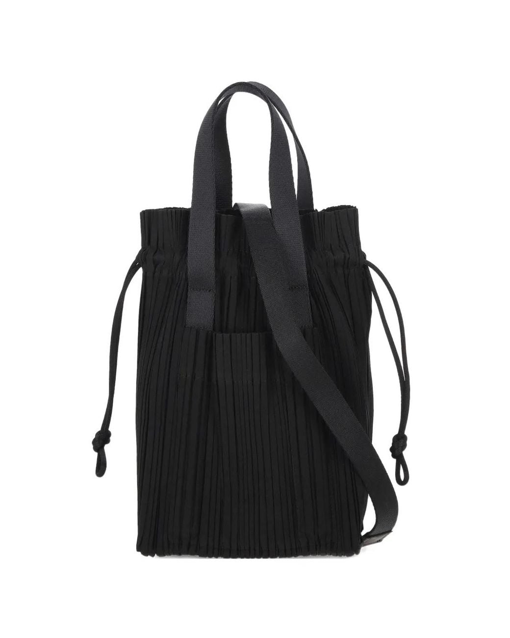 Pleats Please Issey Miyake Pleated Drawstring Tote Bag in Black | Lyst