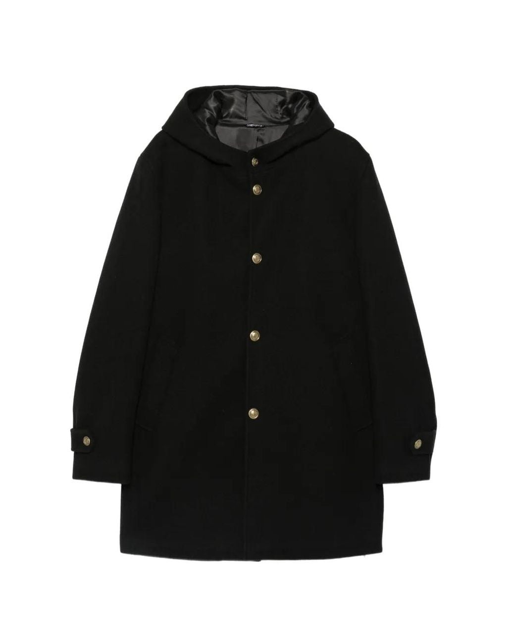 Daniele Alessandrini Black Hooded Buttoned Coat for men