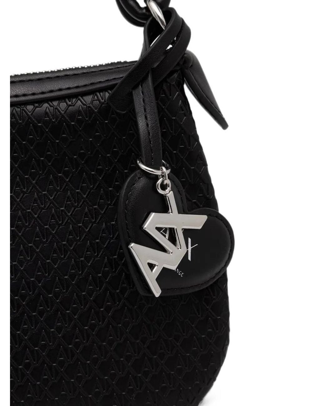 ARMANI EXCHANGE Black Mini Monogram-Embossed Braided-Handle Shoulder Bag