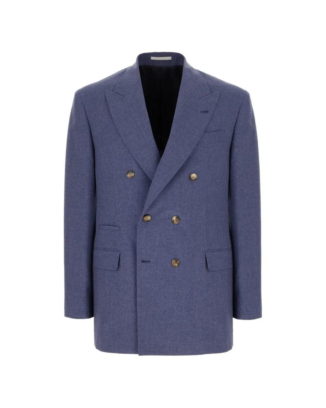 Brunello Cucinelli Blue Virgin Wool, Cotton And Silk One-And-A-Half Breasted Blazer for men