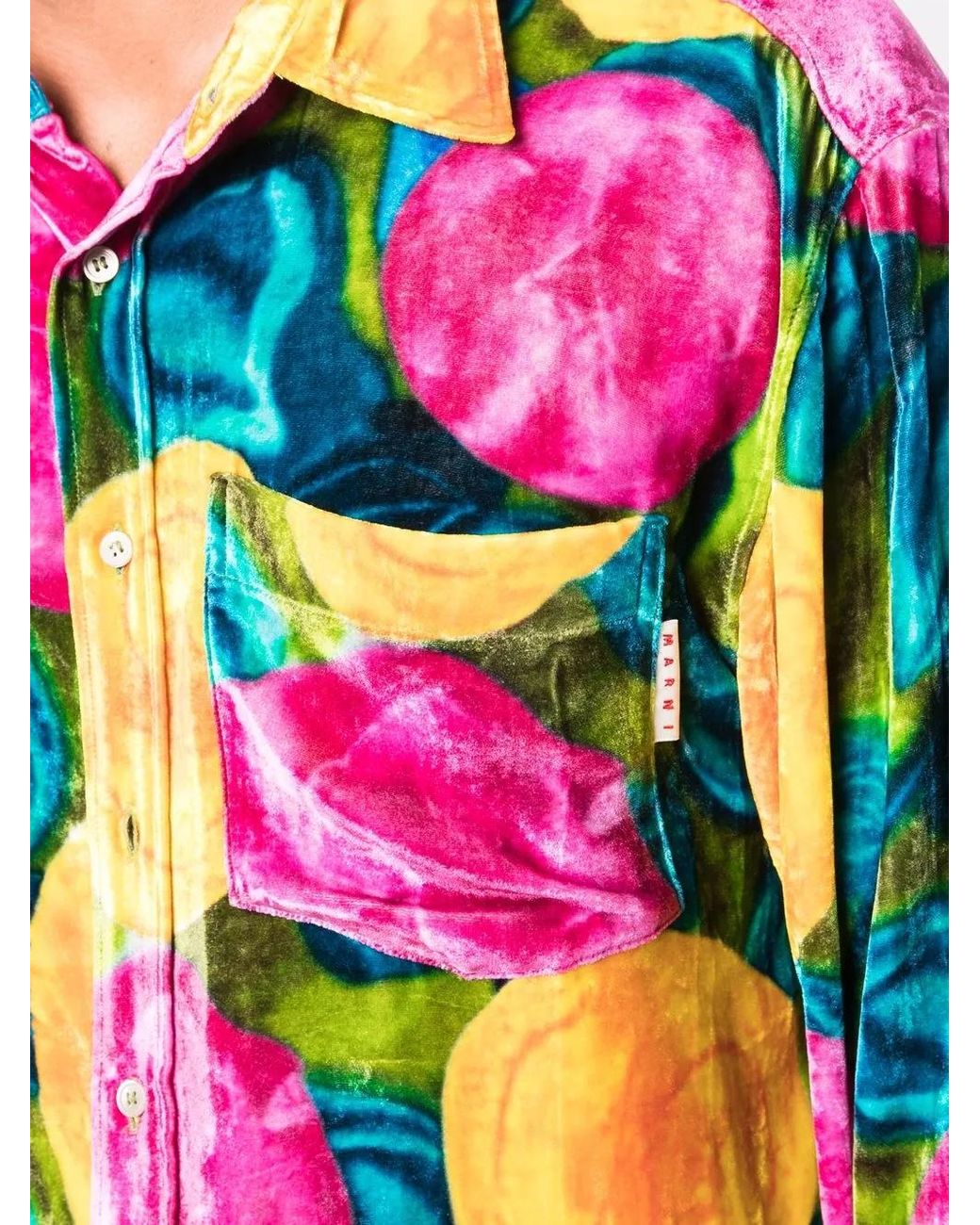 Marni Pink Floral-Print Velvet Shirt for men