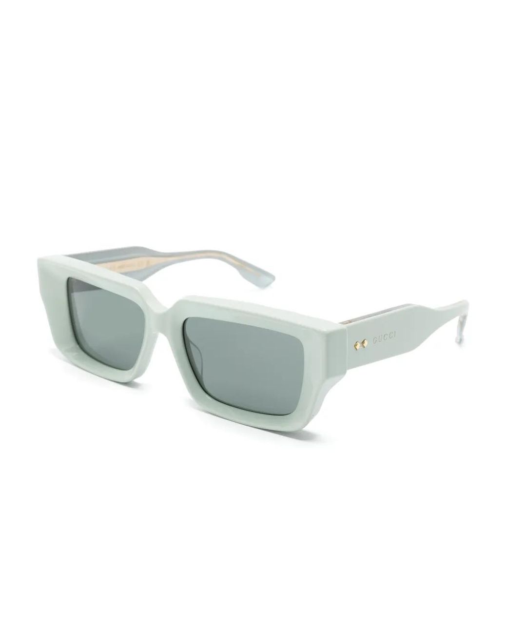 Gucci Green Logo-Debossed Rectangle-Frame Sunglasses