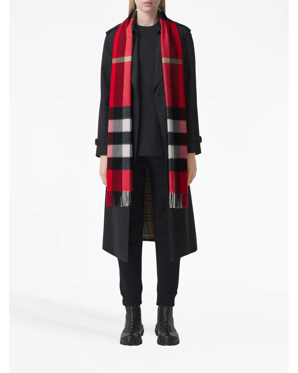 Burberry Red The Classic Check-Pattern Fringed-Trim Scarf