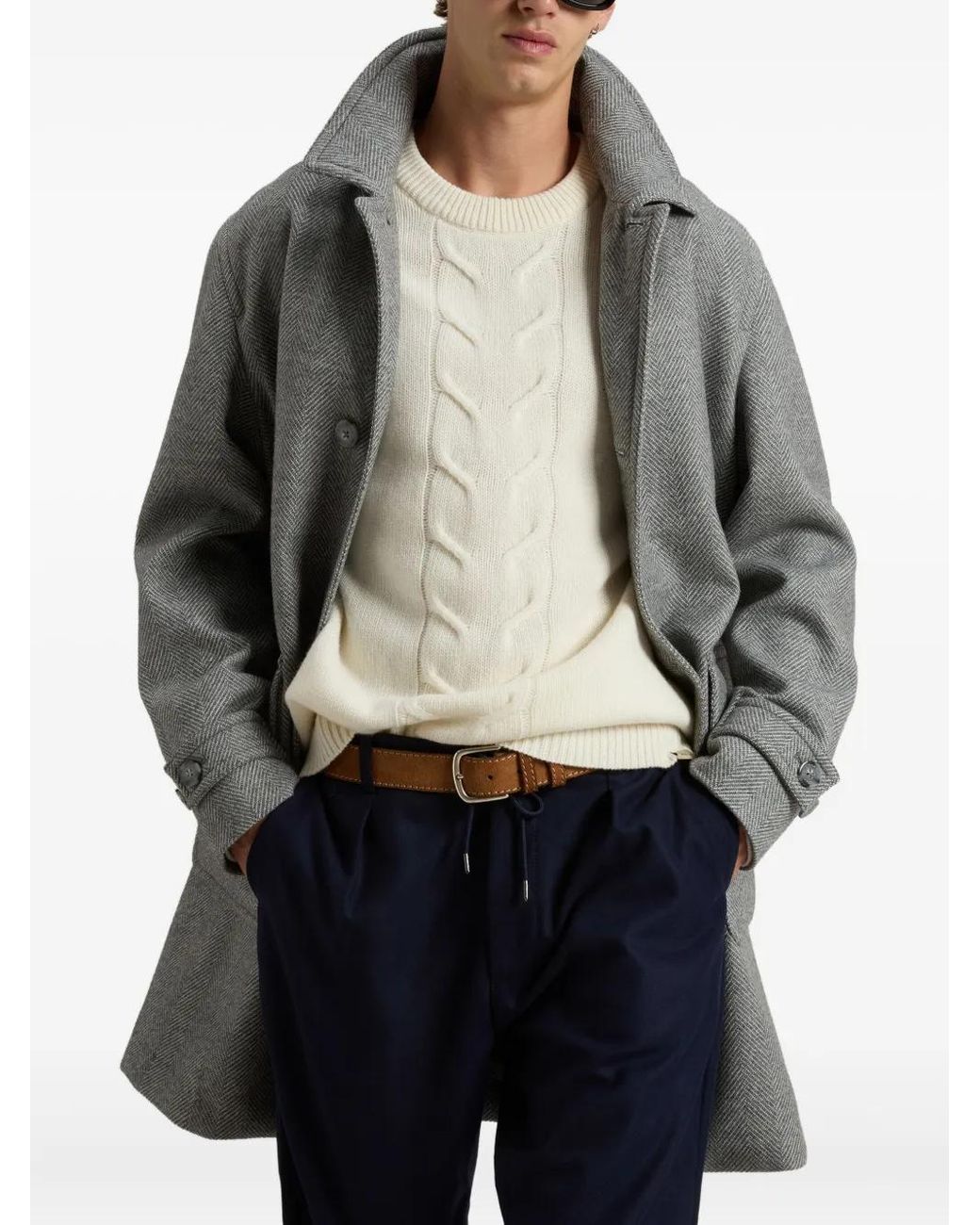 Woolrich Gray Herringbone Pocketed Single-Breasted Coat for men