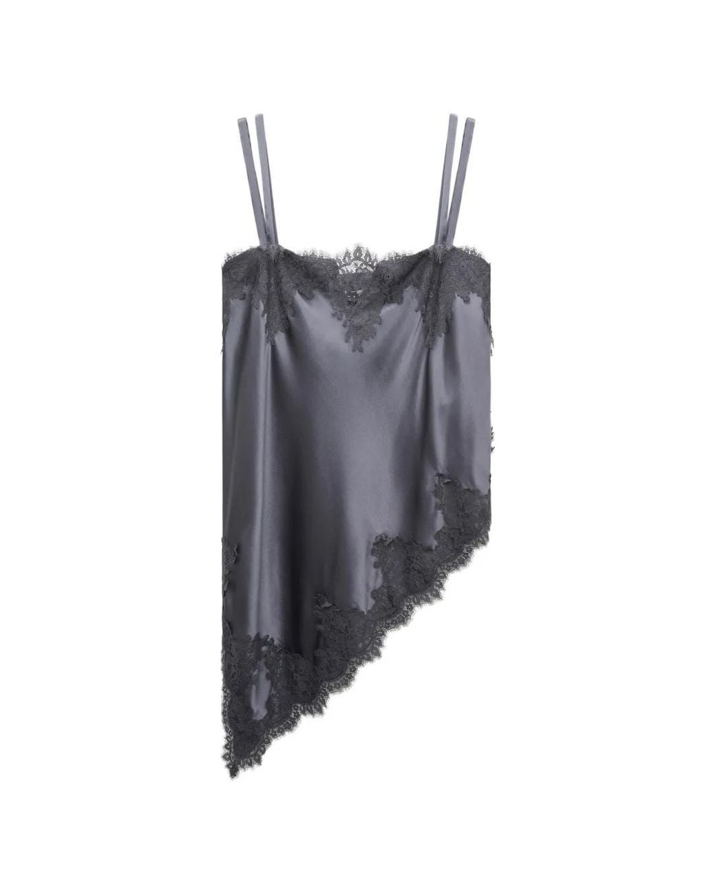 Dorothee Schumacher Gray Sense Of Shine Lace-Trim Asymmetric Blouse