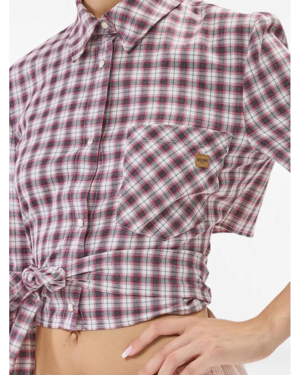 Moschino Red Check-Pattern Wrap-Around Shirt