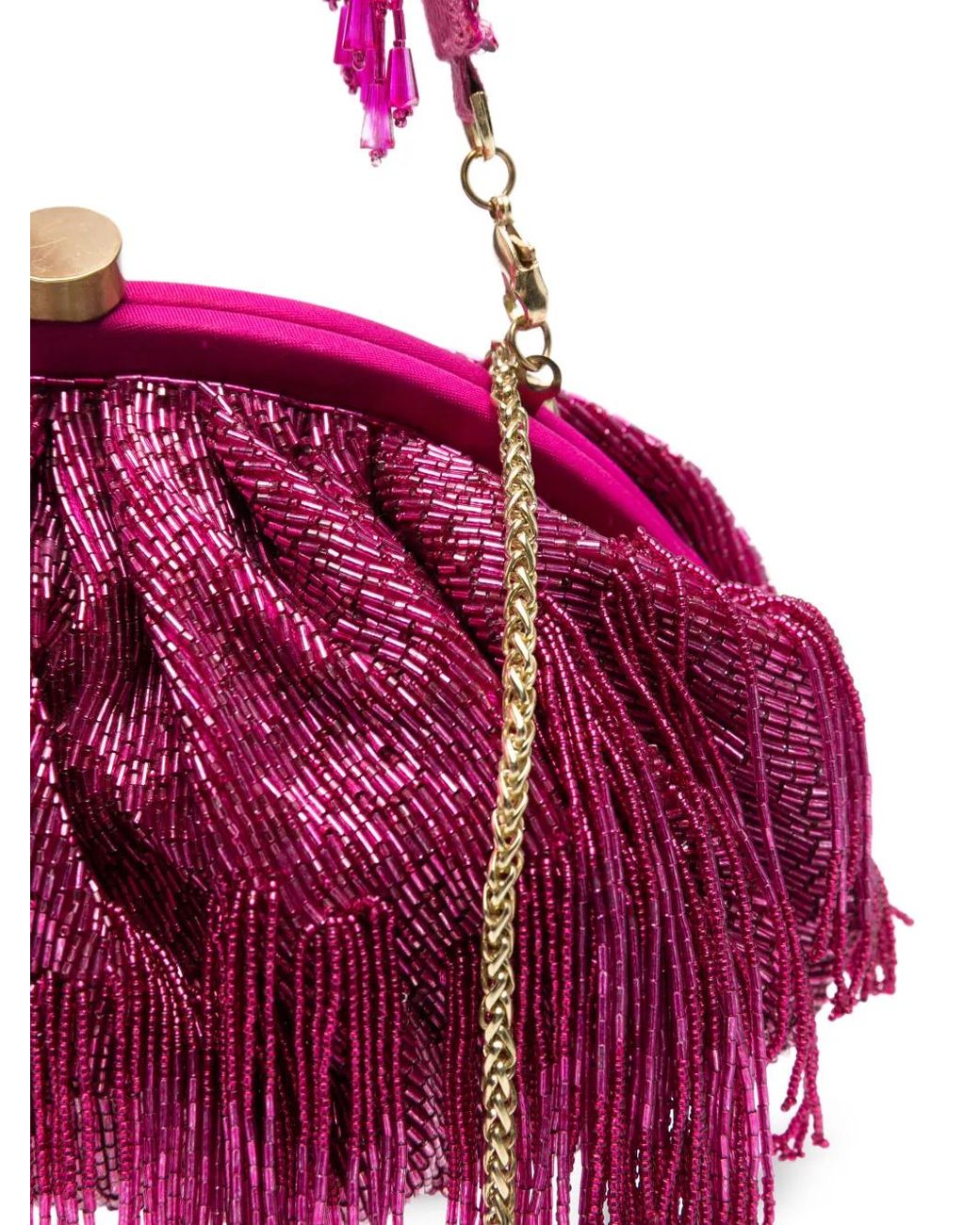 SLO_HAND_MADE Pink Firante Fringe-Trimmed Clutch Bag