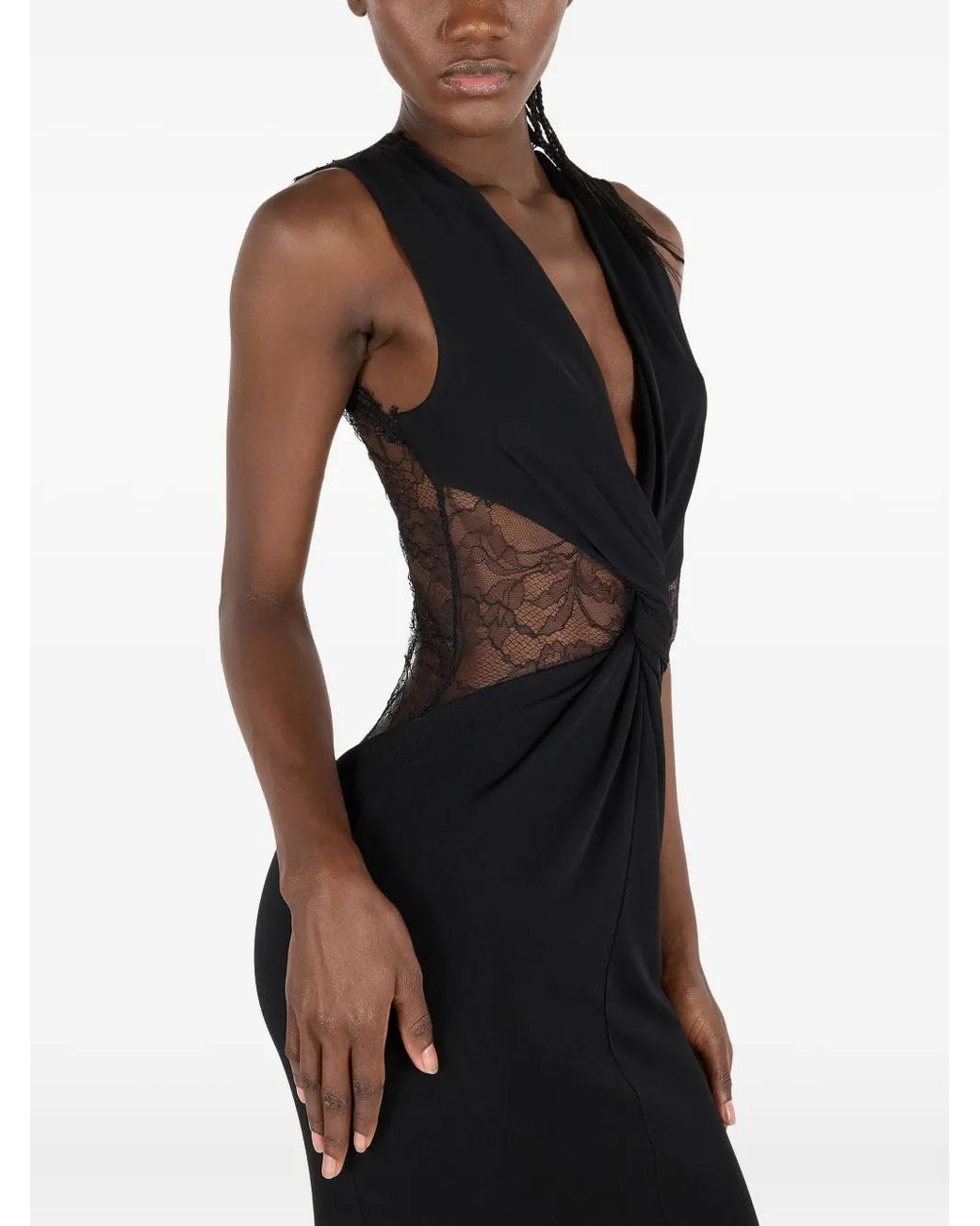 Roberto Cavalli Lace-Insert Gown in Black | Lyst