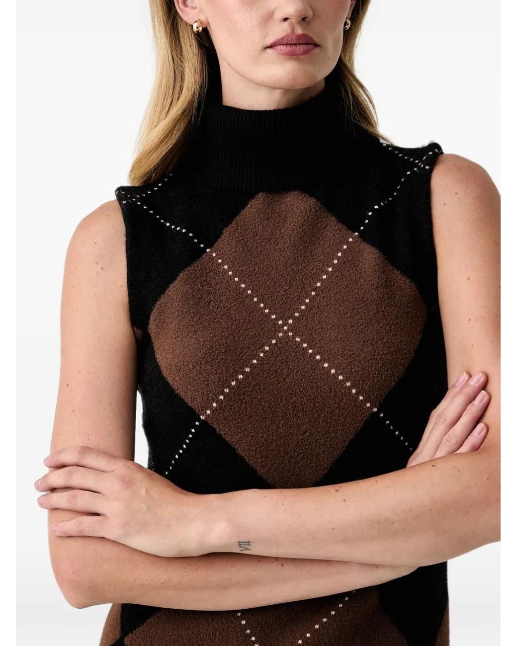 DKNY Black Argyle-Pattern High-Neck Mini Dress