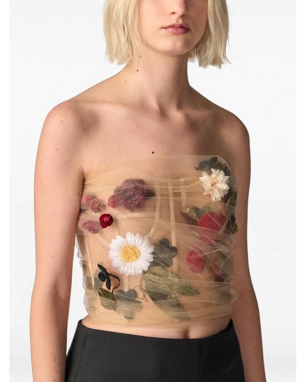 Monse Pink Floral-Motif Tulle Corset Top