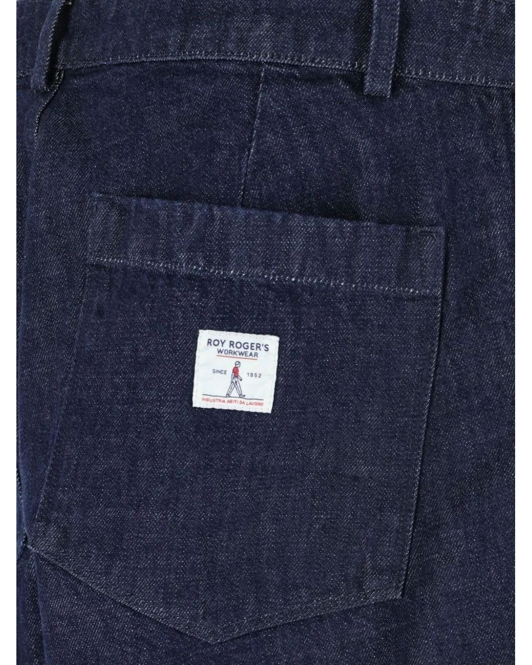 Roy Rogers Blue Pleated-Front Logo-Patch Jeans for men
