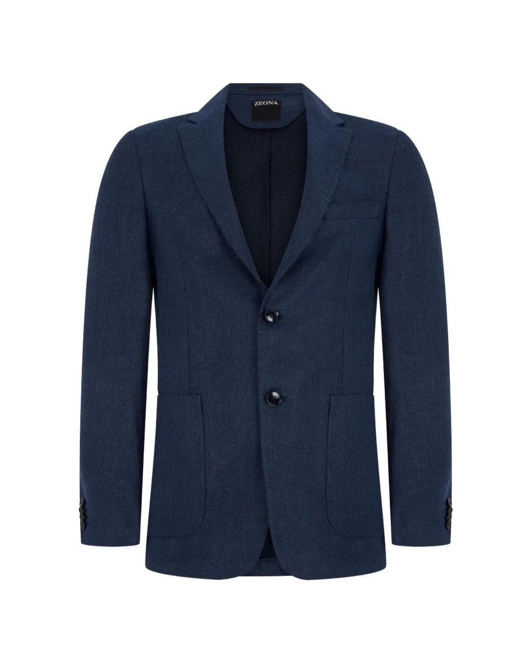 Zegna Blue Button Patch-Pocket Blazer for men