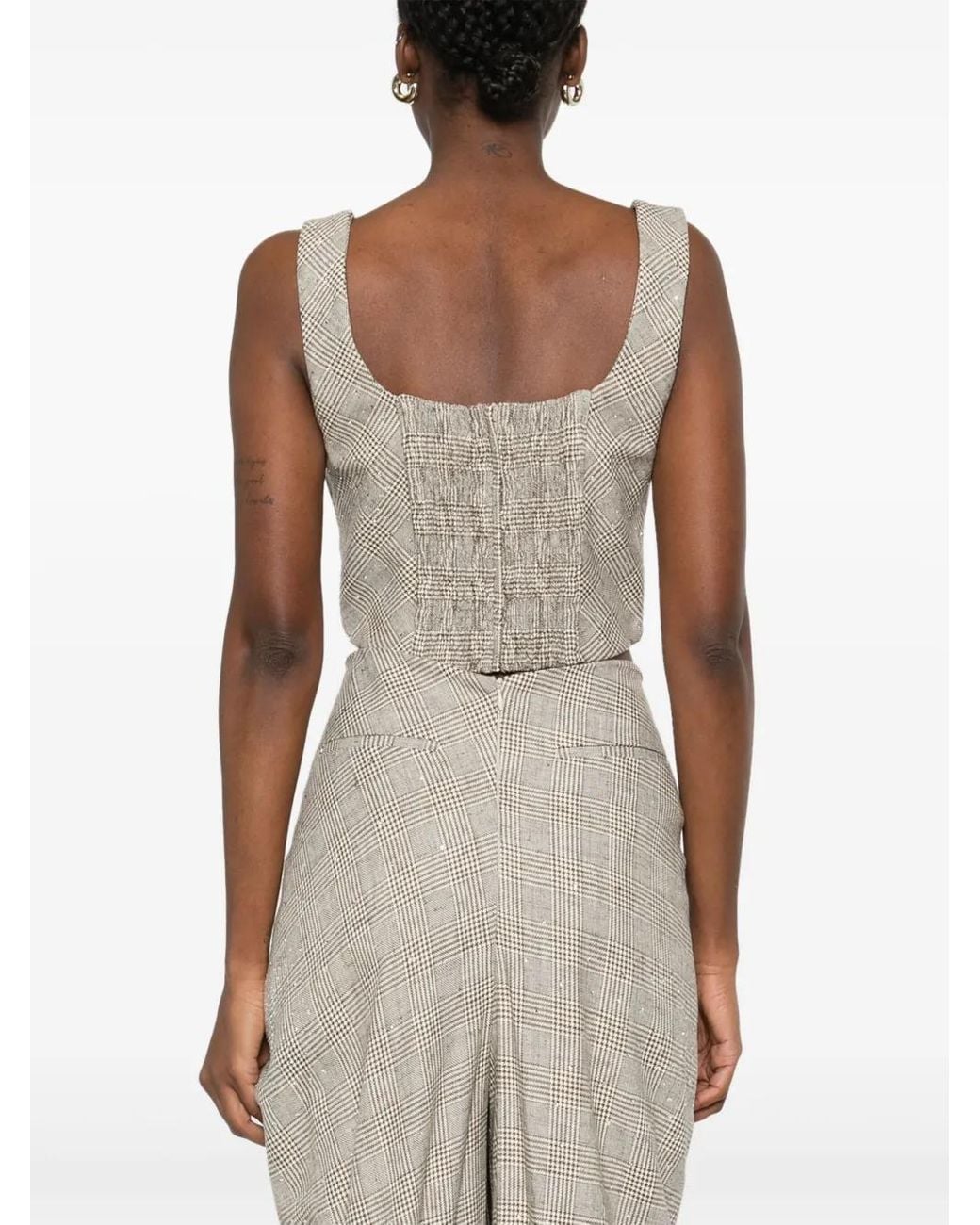 GIUSEPPE DI MORABITO Gray Check-Pattern Corset Top