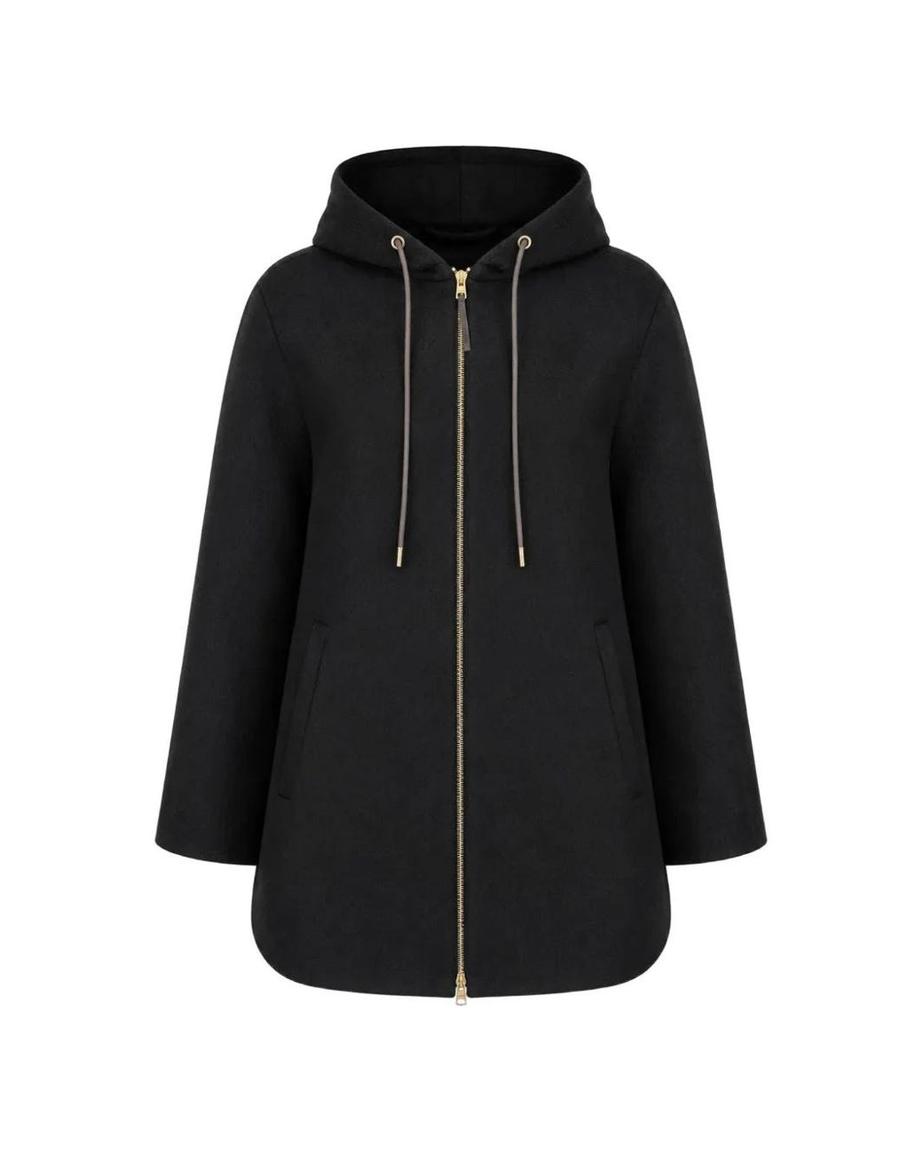 Herno Black Cocoon Drawstring Wool Coat