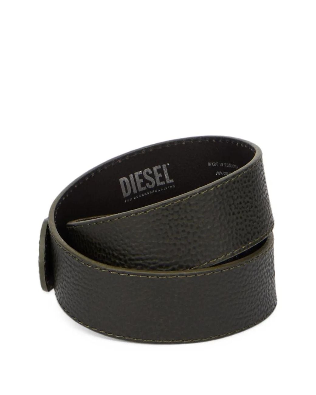 Pebbeld DIESEL Logo-Plaque Pebbled Leather Belt in Black for Men | Lyst