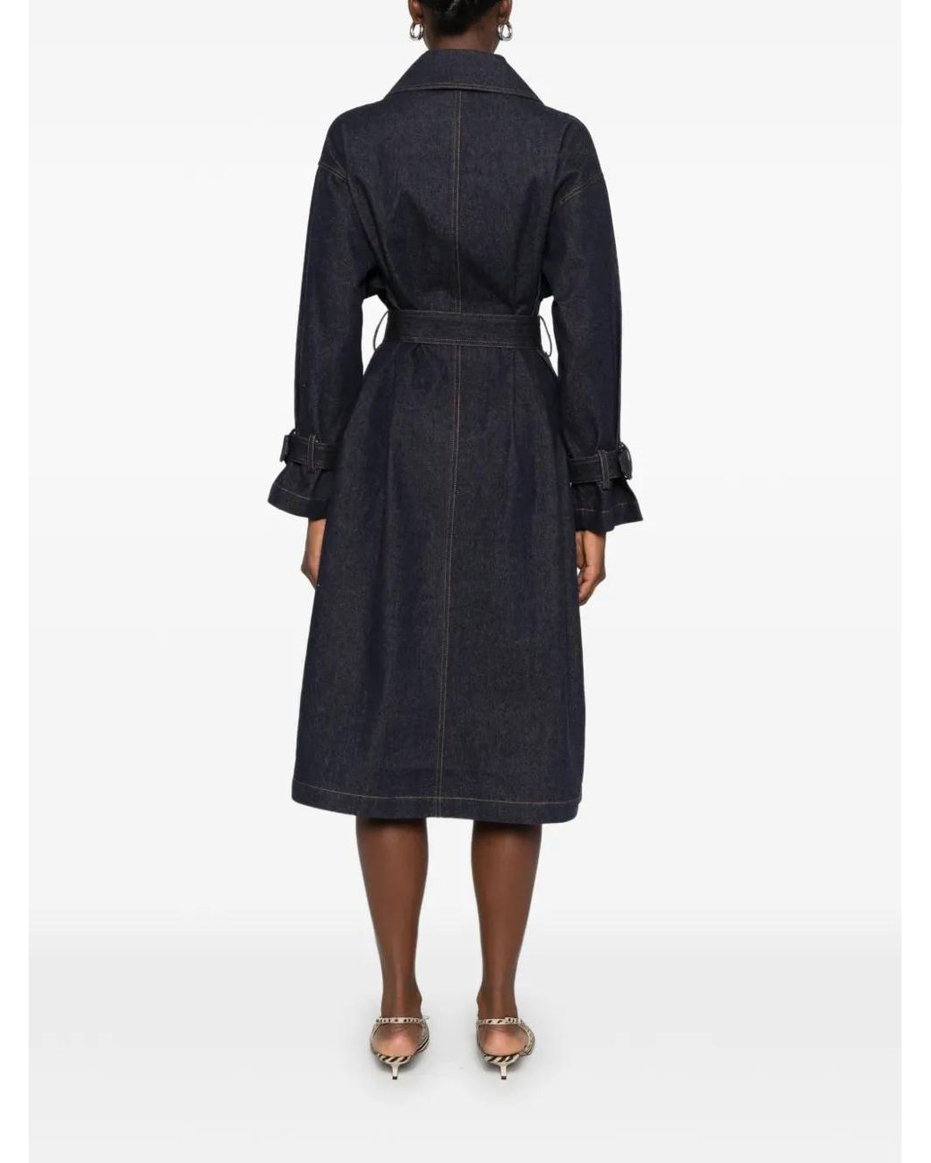 Psophia Blue Manteau En Jean À Taille Ceinturée